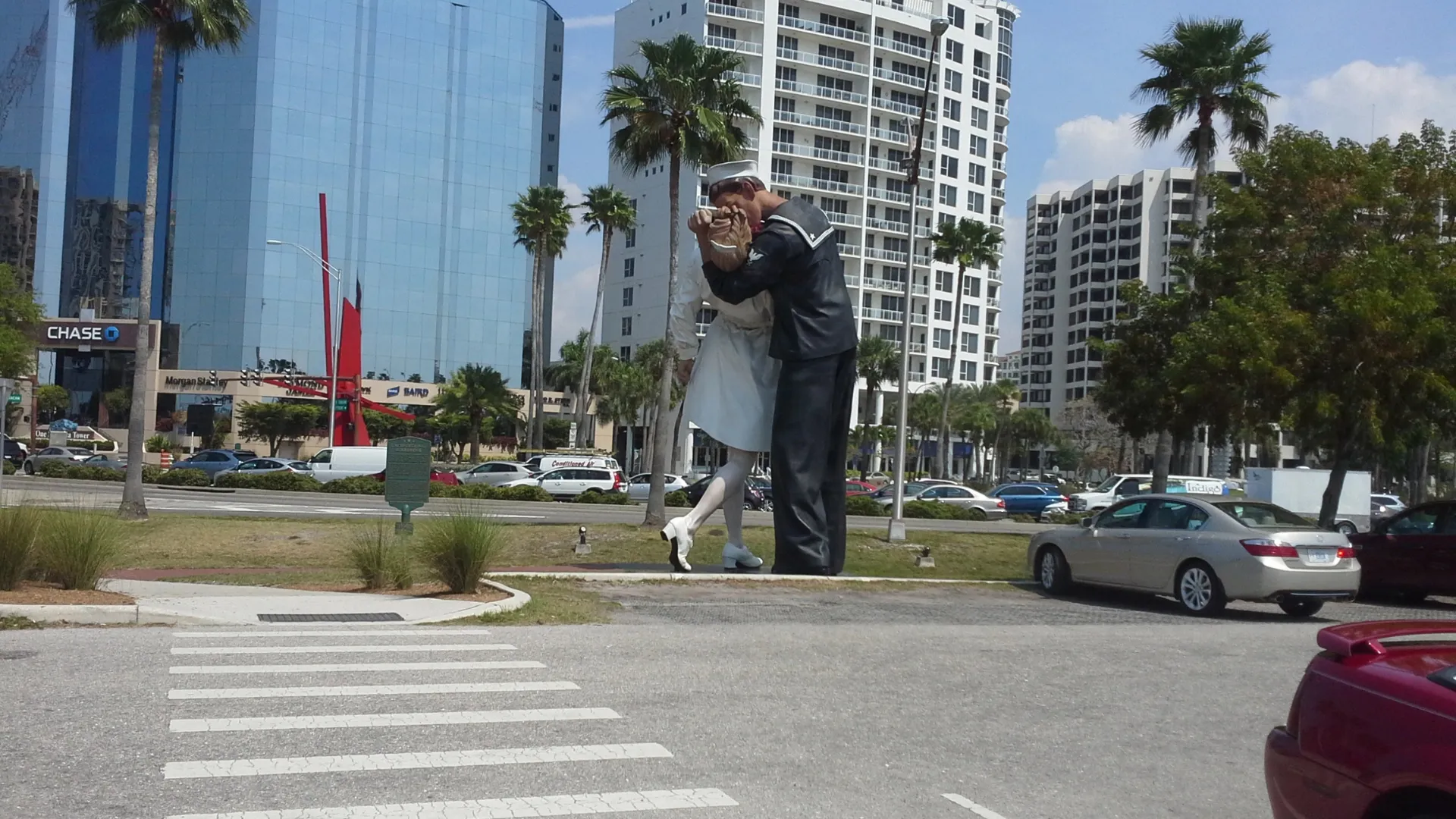 “Unconditional Surrender” sculpture in Sarasota, Florida, located on the Bayfront near Marina Jack.